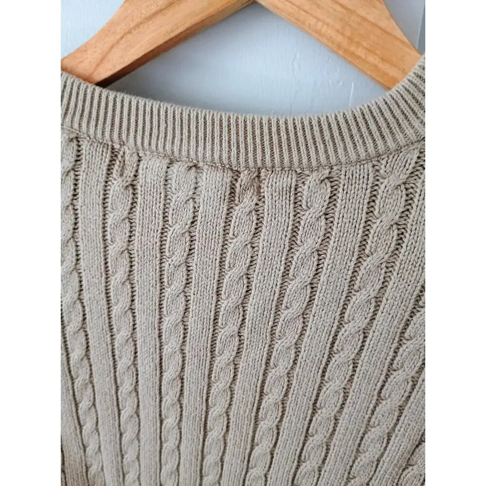 Vtg Shenandoah cotton cable knit crewneck sweater tan Brown M old money